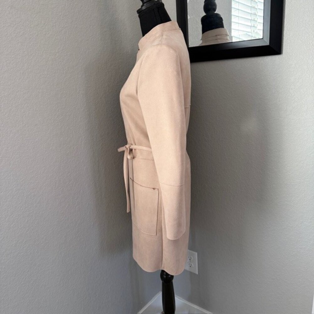 H&M Blush Pink Faux Suede Belted Jacket Coat Sz 6 - Picture 7 of 14